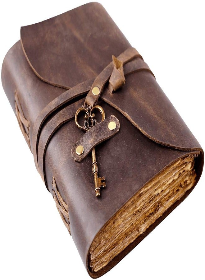 TUZECH Vintage Leather Journal - Antique Handmade Deckle Edge Vintage Paper Leather Bound Journal - Book of Shadows Journal - Leather Sketchbook - Drawing Journal (7x5 Inches) (Brown) - Image 1